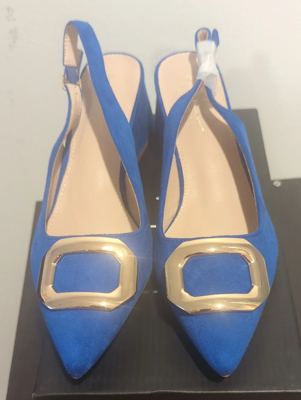 Blue Women's Pointed Slingback with Gold Buckle